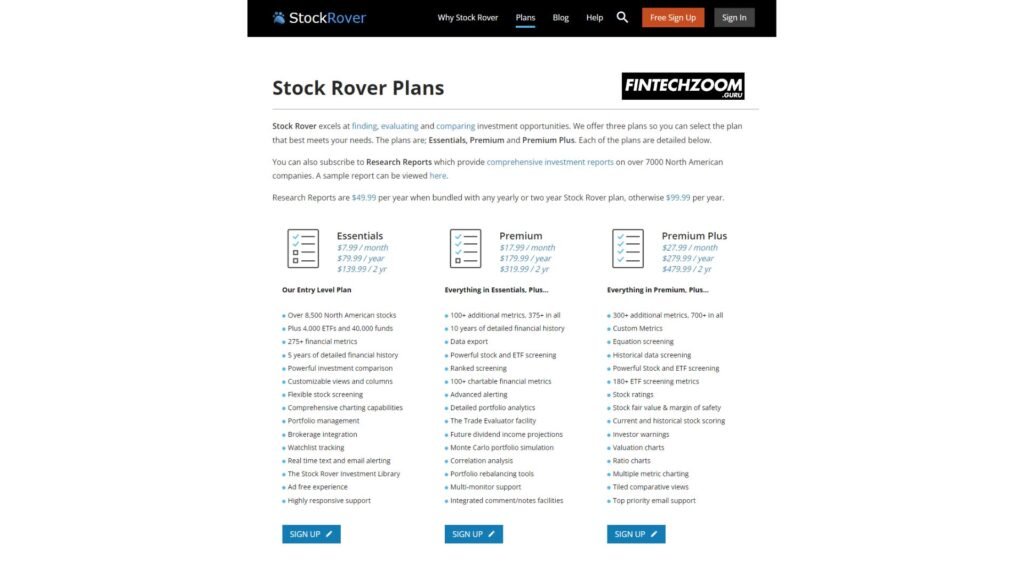 Displaying the Stock Rover logo on fintechzom.com, symbolizing the platform’s robust financial analysis and portfolio management solutions, with a focus on their diverse plan offerings tailored to individual investor needs