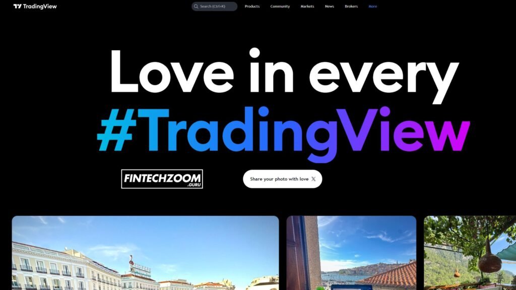 TradingView logo showcased on fintechzom.com, representing the platform’s commitment to connecting traders through market data, charts, and a strong community, all encapsulated in its iconic logo